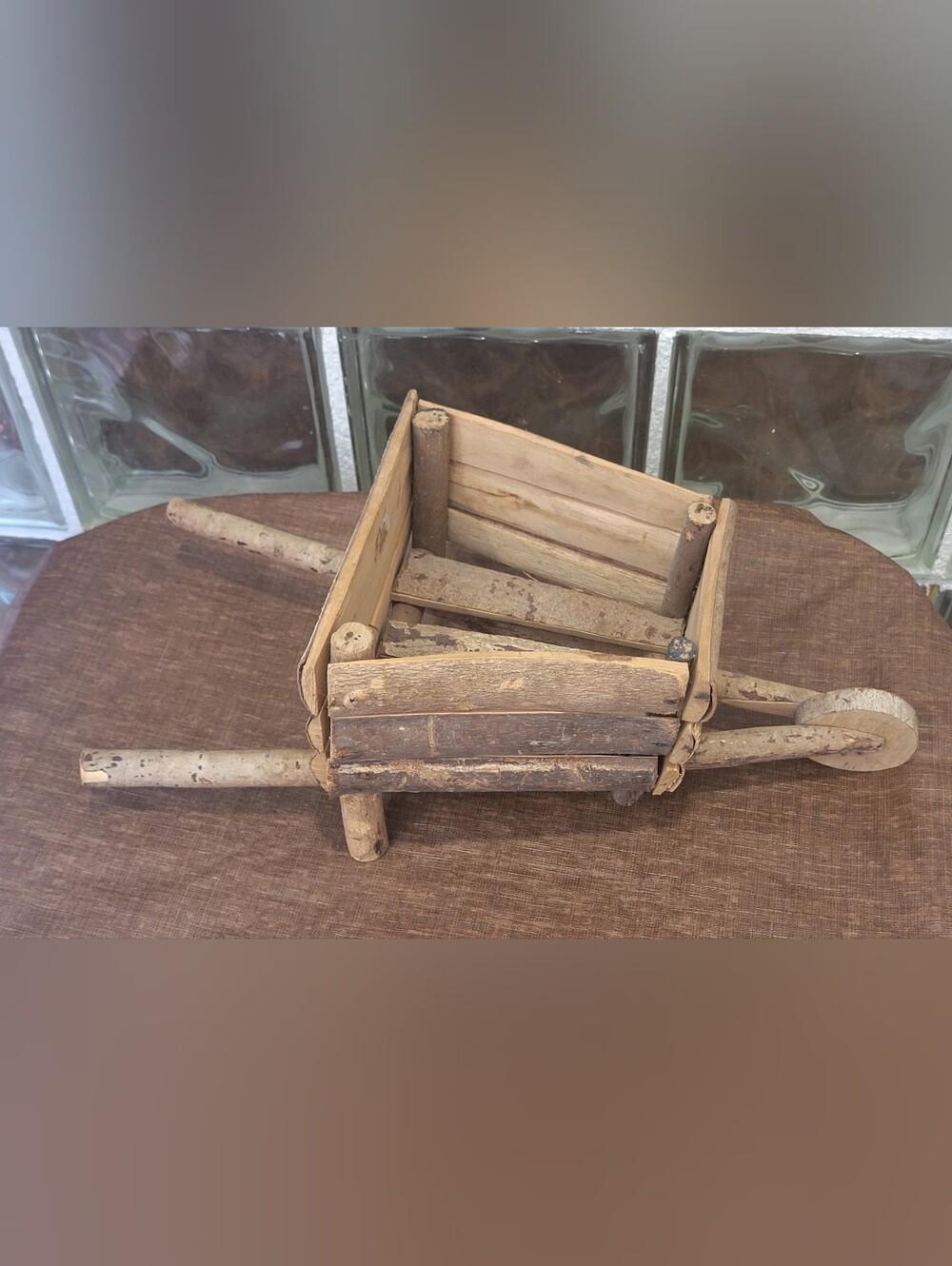 Vintage Rustic Twig Wood Wheelbarrow Planter Basket Folk Art Cabin Decor 17"